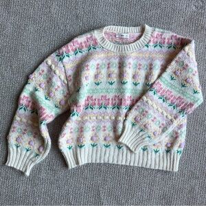 Mango cream & pastel knit crewneck